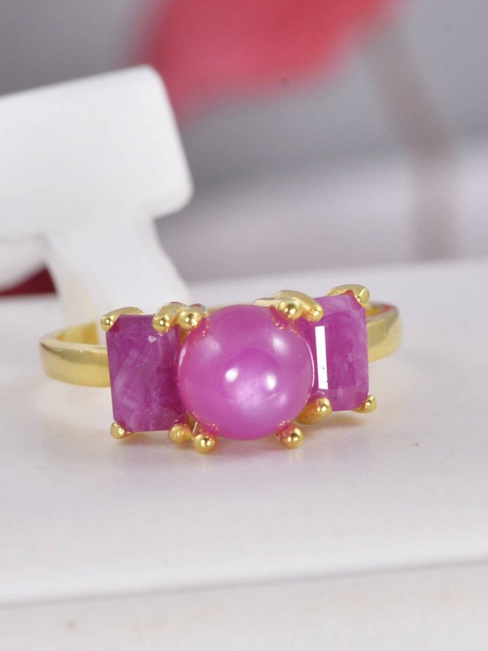 Genuine Natural Ruby Past Preset Future Ring 925 Sterling Silver, sz 7